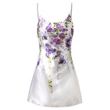 Butterfly Flower Print Dress A Line Dress High Waisted Casual Mini Dress