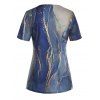 T-shirt Décontracté à Imprimé Marbre Partout Manches Courtes à Col Rond - Bleu M