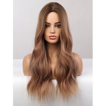 

Wavy 26 Inch Long Middle Part Synthetic Wig, Red dirt