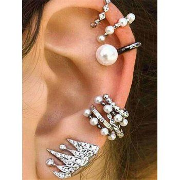 Fashion Women 9 Pcs Ear Cuff Faux Pearl Rhinestone Gothic Ear Cuff Jewelry Online Silver