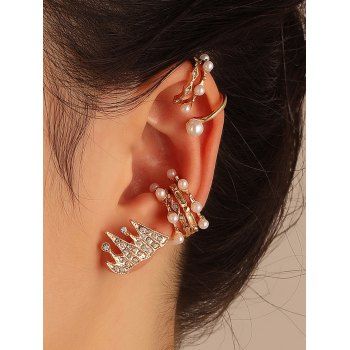 Fashion Women 9 Pcs Ear Cuff Faux Pearl Rhinestone Gothic Ear Cuff Jewelry Online Golden