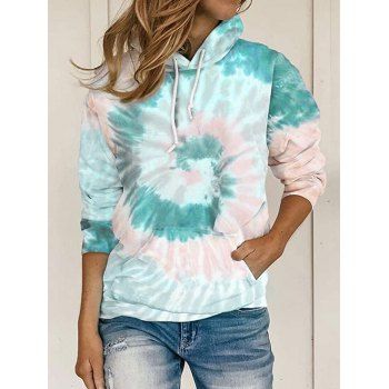 

Tie Dye Swirl Print Hoodie Drop Shoulder Kangaroo Pocket Drawstring Hoodie, Multicolor