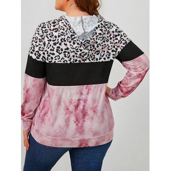 Plus Size Hoodie Leopard Print Tie Dye Pockets Colorblock Long Sleeve Casual Sweatshirt