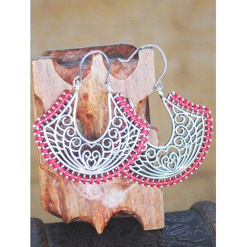 

Vintage Earrings Hollow Out Printed Bohemian Drop Earrings, Red