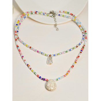 

Layered Necklace Colorful Beaded Faux Turquoise Beach Necklace, Multicolor