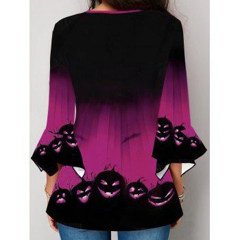 Halloween T Shirt Ombre Pumpkin Face Bat Print T-shirt Poet Sleeve Tee