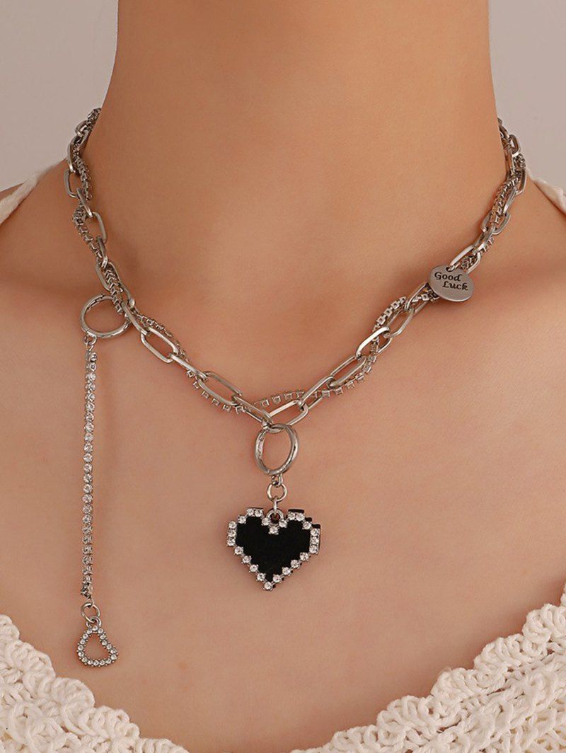 Vintage Necklace Rhinestone Heart Letter Chain Retro Necklace - SILVER 