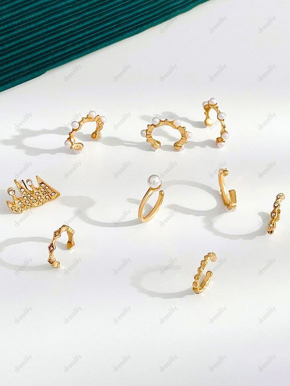 9 Pièces Boucles D'Oreilles en Perles Fantaisies et Strass Style Gothique - d'or 