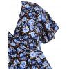 Mini Robe de Vacances Ligne A Plongeante Fleurie à Bretelle de Grande Taille - Bleu 1XL