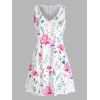 Leaf Floral Print A Line Midi Tank Dress And Chiffon Solid Color Top Casual Two Piece Set - BLUE XXL