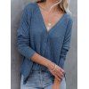 Plain Color Textured Knit Top Drop Shoulder Long Sleeve V Neck Button Up Knitted Top