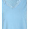 Solid Color T Shirt Hollow Out Lace Panel Scalloped V Neck Summer Casual Tee - LIGHT BLUE 3XL
