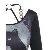 T-shirt D'Halloween Décontracté Gothique Découpé à Imprimé Rose Sang à Manches Longues - Noir M