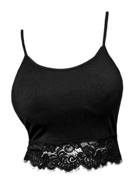 See Thru Floral Lace Panel Crop Cami Top Backless Adjustable Strap Ripped Cami Top