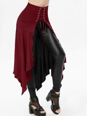 Gothic Skirt Lace Up Open Front Skirt Plain Color Midi Irregular Handkerchief Skirt