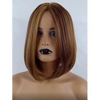 

Short Side Part Highlight Straight Bob Heat Resistant Synthetic Wig, Light coffee