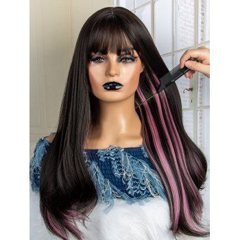 

Long Full Bang Highlight Straight Capless Heat Resistant Synthetic Wig, Multicolor a