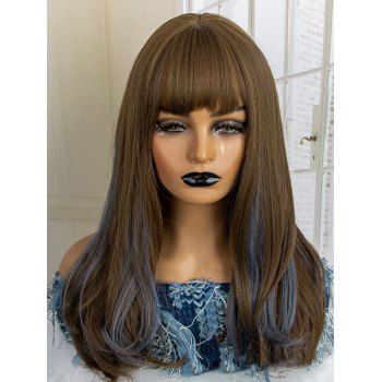 

Long Full Bang Highlight Straight Heat Resistant Synthetic Wig, Multicolor a