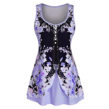 

Cottagecore Flower Print Tank Top Overlap Mock Button Summer Tank Top, Purple