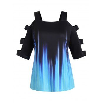 

Plus Size T Shirt Printed Ladder Cut Out T Shirt Summer Casual Tee, Black