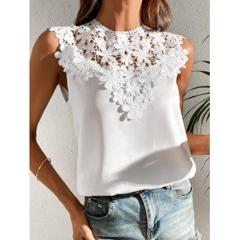 

Crochet Flower Lace Panel Tank Top, White