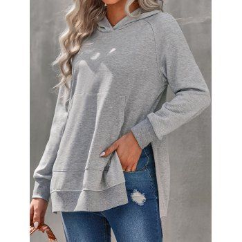 

Heather Sweatshirt Hooded Sweatshirt Pockets Slit Long Sleeve Hoodie, Light gray