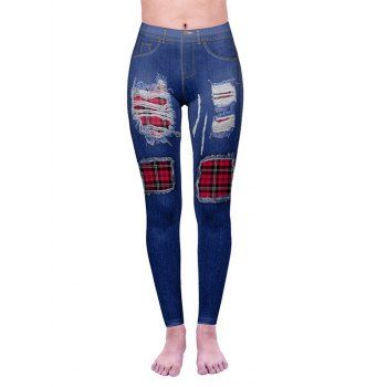 

3D Print Leggings Skinny Leggings Plaid Ripped Pattern Casual Leggings, Blue