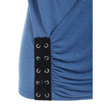Colorblock Faux Twinset T Shirt Lace Up Ruched Crossover 2-In-1 T-shirt Long Sleeve Twofer Tee