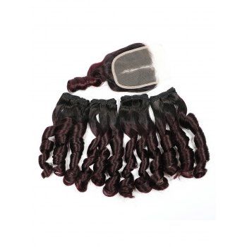 

6 Pcs Funmi Curly Human Hair Weft With 4*4 Closure, Multicolor a