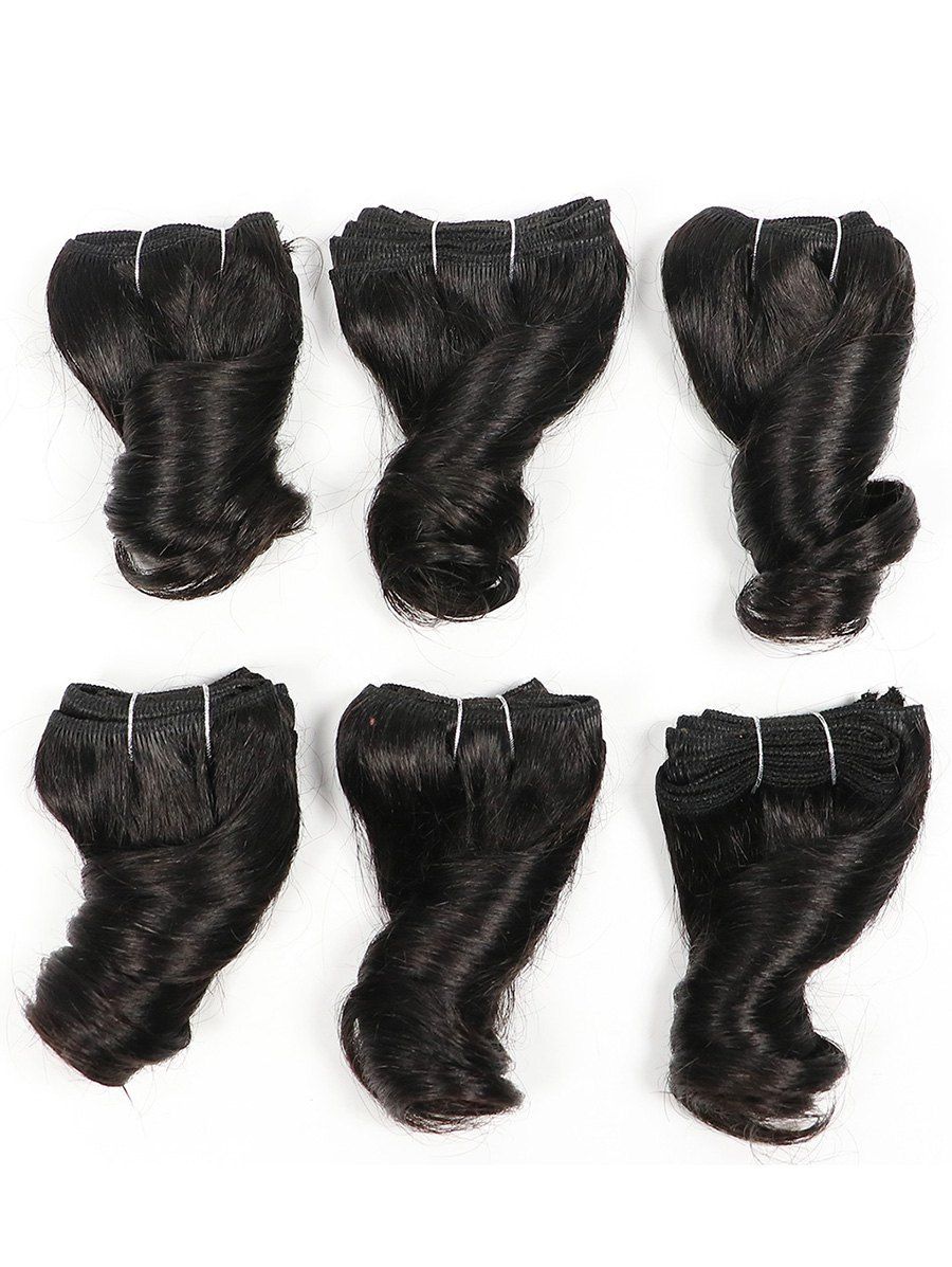 6Pcs Loose Wave Human Hair Weft Bundle - BLACK 8INCH