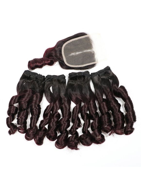 6 Pièces Tissage de Cheveux Humain Bouclé avec Fermeture - multicolor A 16INCH