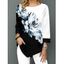 T-shirt Décontracté en Blocs de Couleurs Peinture D'Encre avec Fleur Asymétrique - Noir S