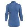 T-shirt Plissé Croisé en Blocs de Couleurs à Manches Longues à Lacets Faux Deux Pièces - Bleu XL