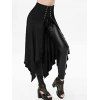 Gothic Skirt Lace Up Open Front Skirt Plain Color Midi Irregular Handkerchief Skirt - BLACK XL