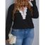 T-shirt Croisé Applique Fleur Contrasté à Manches Longues de Grande Taille - Noir XXXL