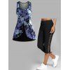 Haut Débardeur Court à Bretelle à Imprimé Fleuri et Legging Moulant Boutonné - multicolor M