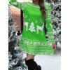 Mini Robe Ligne A Géométrique Flocon de Neige et Sapin de Noël Imprimés à Manches Longues - Vert S