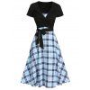 Plaid Print Sleeveless High Waisted A Line Midi Sundress and Crossover Tied Solid Color T Shirt Summer Casual Outfit - LIGHT BLUE XL