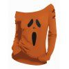 T-shirt D'Halloween Gothique Découpé Motif Imprimé Manches Longues à Col Oblique - Orange M