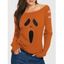 T-shirt D'Halloween Gothique Découpé Motif Imprimé Manches Longues à Col Oblique - Orange S