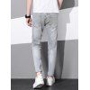 Slogan Ripped Patches Denim Pants Painting Dots Print Long Straight Casual Jeans - LIGHT GRAY 38