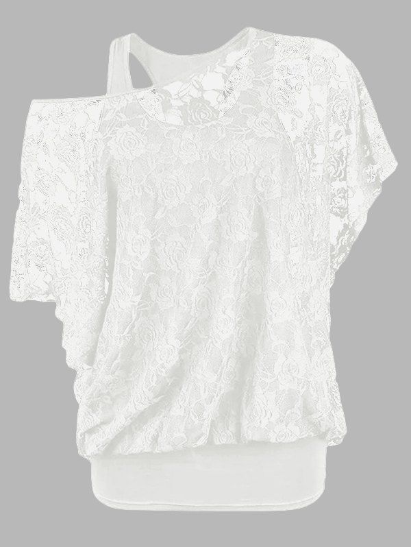 Haut à Bretelle en Couleur Unie à Manches Chauve-souris et T-shirt Décontracté Gothique Deux Pièces - Blanc XL