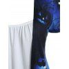 T-shirt D'Halloween Asymétrique à Imprimé Visage de Citrouille Fausse Deux Pièces à Manches Courtes - Bleu XXL