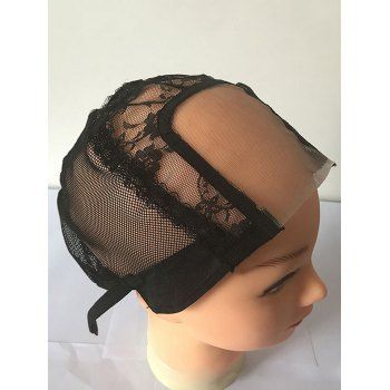 

U Shaped Floral Lace Adjustable Breathable Net Wig Cap, Black
