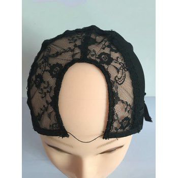 

U Shaped Flower Lace Elastic Breathable Wig Cap, Black