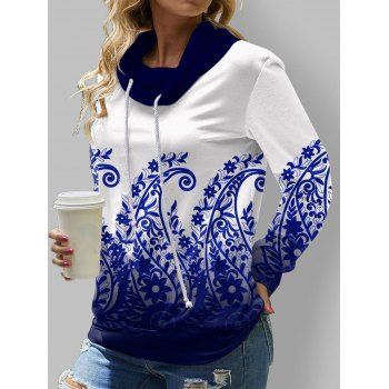 

Ombre Sweatshirt Flower Printed Long Sleeve Sweatshirt Cowl Neck Casual Sweatshirt, Blue