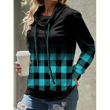 

Plaid Print Insert Sweatshirt Cowl Neck Sweatshirt Long Sleeve Casual Sweatshirt, White