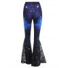 Ruched Butterfly Lace O Ring Surplice Tank Top And Galaxy Moon Print Pants Casual Outfit - BLUE S