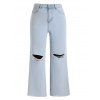 Plus Size Jeans Distressed Jeans Zipper Fly Pockets Frayed Hem Wide Leg Denim Pants - LIGHT BLUE 4XL