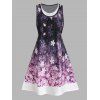Robe Courte Florale sans Manches Fausse Deux Pièces en Ligne A - Pourpre L